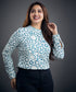 Long Sleeve Chiffon Blue Printed Top