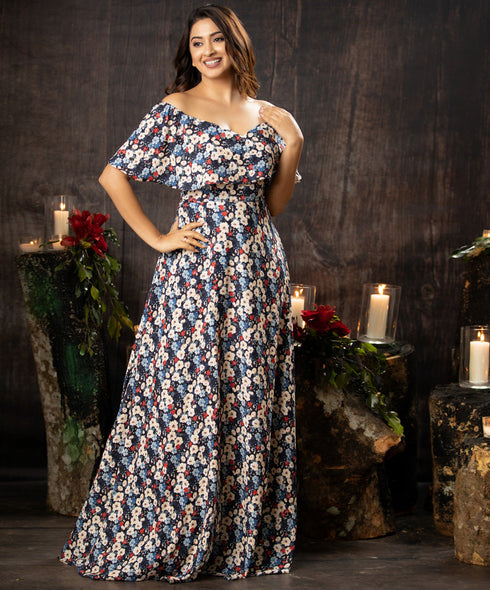 Dark Floral Printed Tube Maxi