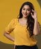 Deep Vneck Sleeve Detailed Mustard Top