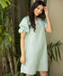 Deep Vneck Mini Linen Mint Dress