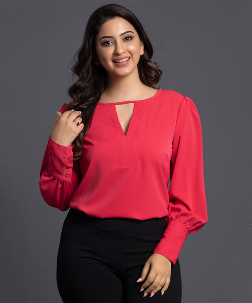 Hot Pink Long Sleeve Chiffon Top