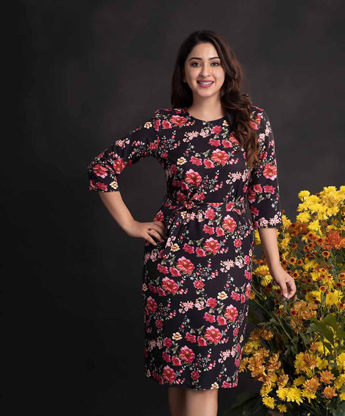 Shift Floral Dress With A Belt