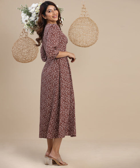 Deep Vneck Long Sleeve Midi Dress