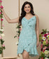 V Neck Frilled Micro Printed Strappy Dress