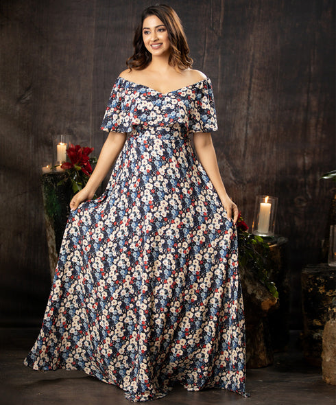 Dark Floral Printed Tube Maxi