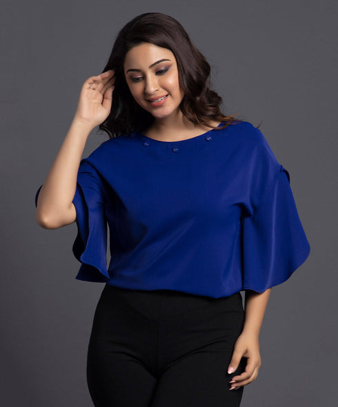 Cascade Royal Blue Sleeve Chiffon Top