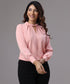 Neck Twisted Long Sleeve Pink Top