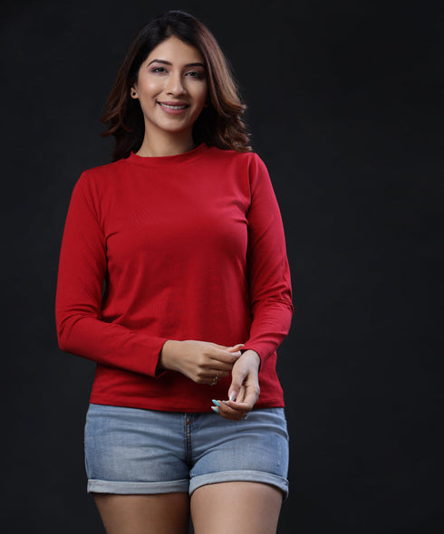 Basic Crew Neck Long Sleeve Red Tshirt