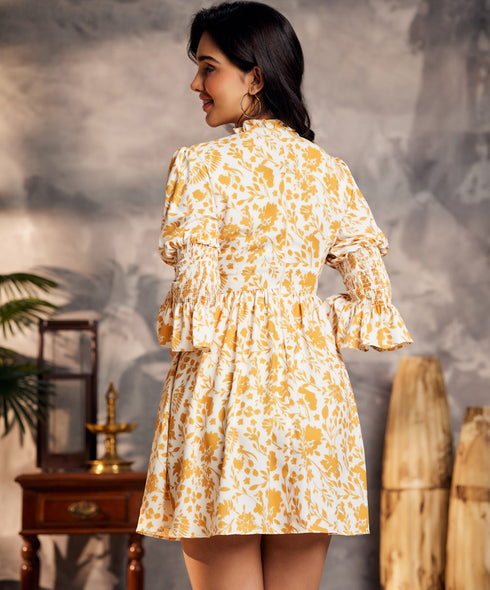 Puffed Ditsy Mini Chiffon Party Dress