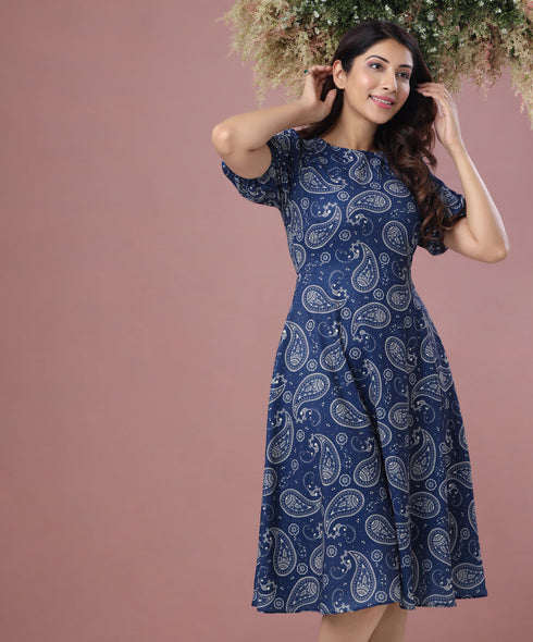 Puff Sleeve Paisley Printed Dress