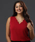 Solid Scallop Sleeveless Red Top