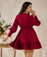 Puffed Sleeve Maroon Mini Dress