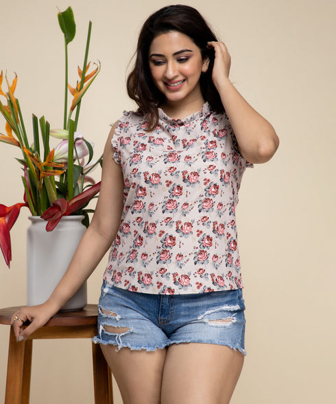 Sleeveless Rose Printed Top