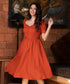 Orange Sweetheart Neck Linen Dress