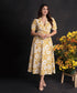 Mustard Floral Calf Length Chiffon Dress