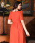 Orange Sweetheart Neck Linen Dress