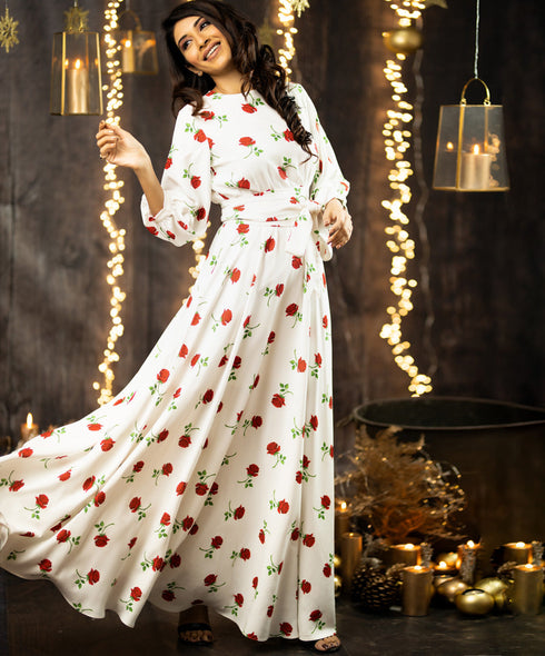 Red Single Rose Printed Maxi