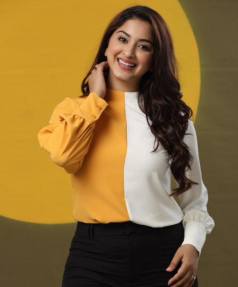 Solid Two Tone Mustard White Top