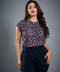 Black Floral Printed Round Neck Top