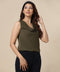 Cowl Neck Sleeveless Chiffon Khaki Top