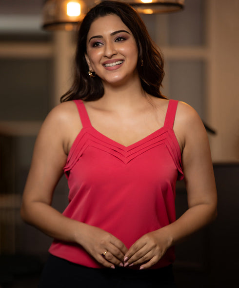 Pink V Neck Pintuck Cami Top