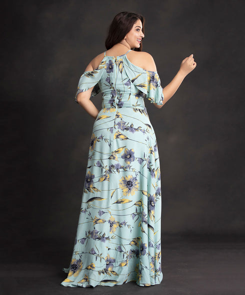 Blue Wind floral Cold Shoulder Maxi