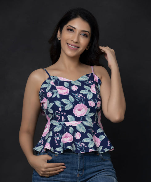 Bra Cut Peplum Pink Bloom Top