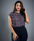 Black Floral Printed Round Neck Top