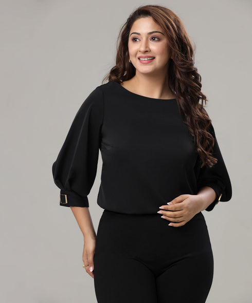 Buckle Attached Black Chiffon Top