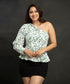 Pintuck One Shoulder Printed Chiffon Top