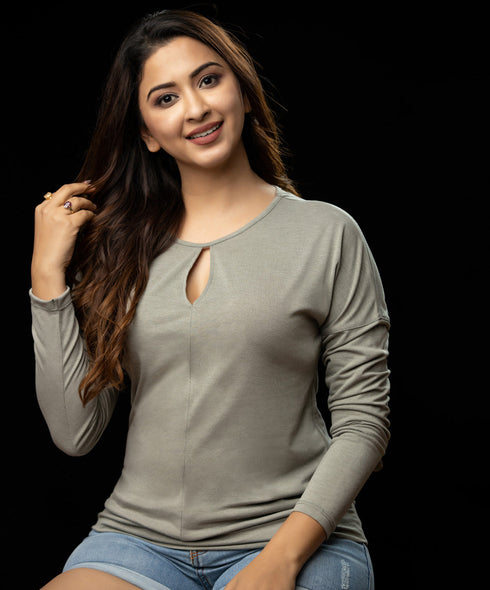 Green Front Open Long Sleeve Tshirt