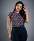 Black Floral Printed Round Neck Top