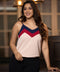 Beige Red Blue Neck Detail Cami Top