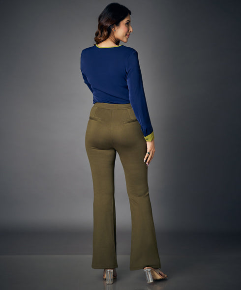 Flared Work Ponte Green Pants