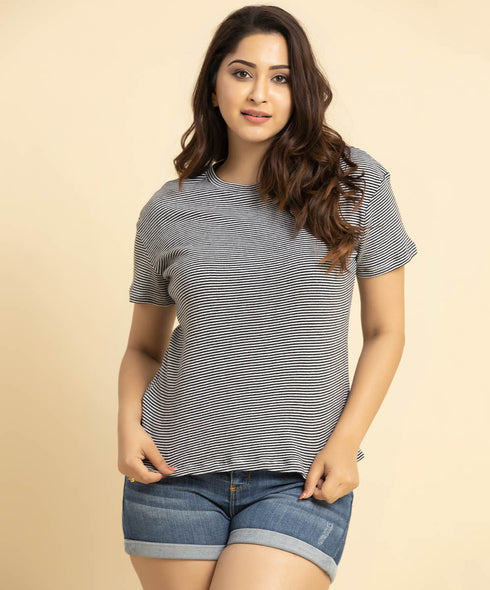 Basic Crew Neck Black Stripe Tshirt