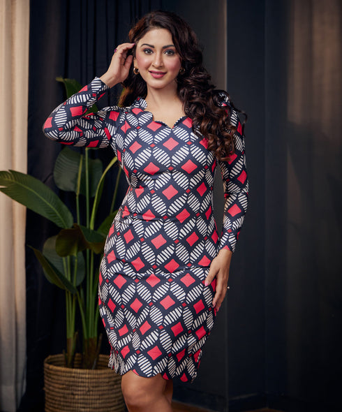 Printed Scallop Edge Tunic Dress