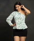 Pintuck One Shoulder Printed Chiffon Top