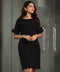 Scalloped Sleeve Frilled Shift Black Dress
