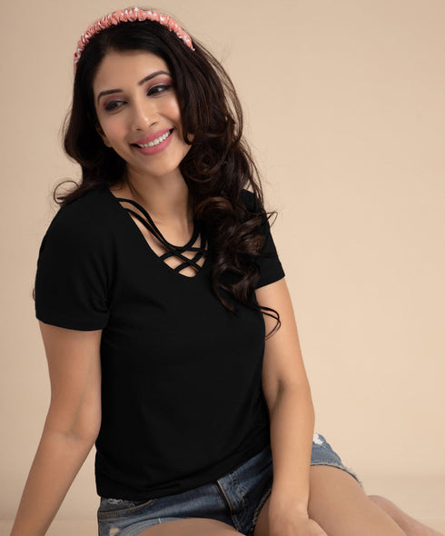 Black Criss Cross Basic Tshirt