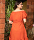 Rust Frilled Hem Waist Tie Linen Dress