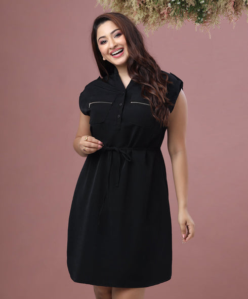 Zipper Detailed Safari Dress