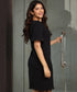 Scalloped Sleeve Frilled Shift Black Dress