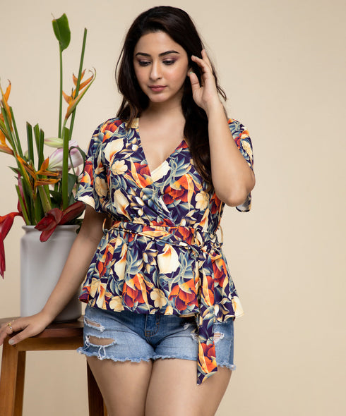 Sleeve Flared Vneck Peplum Top