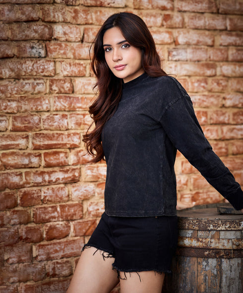 Acid Wash Black Long Sleeve T-Shirt