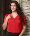 Vneck Buttoned Red Chiffon Top
