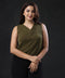 Unity Solid Vneck Sleeveless Green Blouse