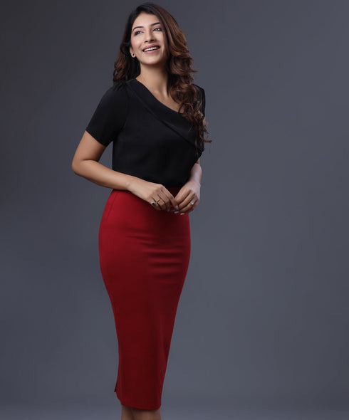 Bodycon Midi Ponte Red Skirt