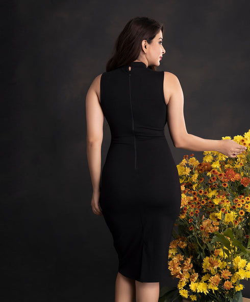 Black High Neck Bodycon Dress