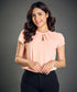 Neck Sharp Pleated Chiffon Pink Top