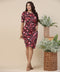 Floral Printed Faux Wrap Red Dress